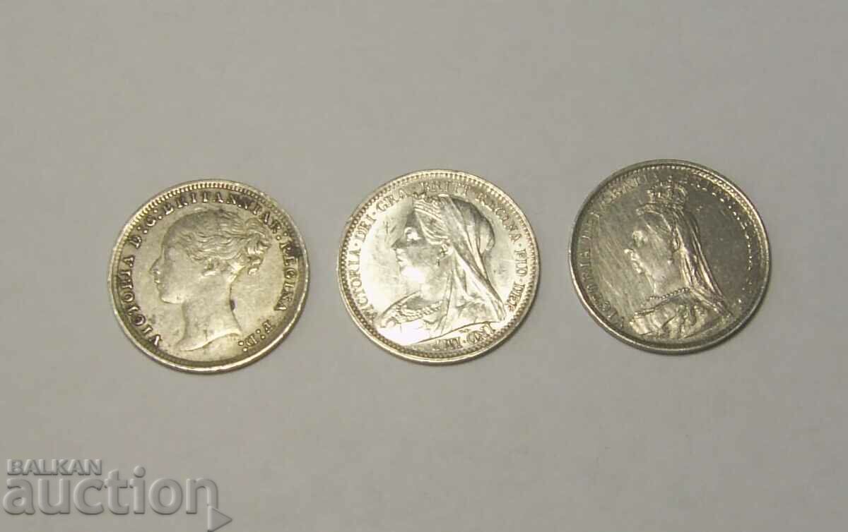 Auction Great Britain 3 x 3 pence 1900 1879 1887 Auction Great Britain 3 x 3 pence 1900 1879 1887