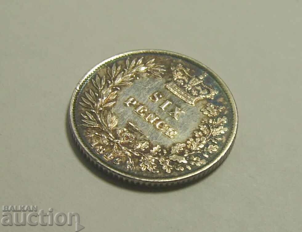 Great Britain 6 pence 1845 silver with price 250.00 BGN | € 127.82 Great Britain 6 pence 1845 silver with price 250.00 BGN | € 127.82