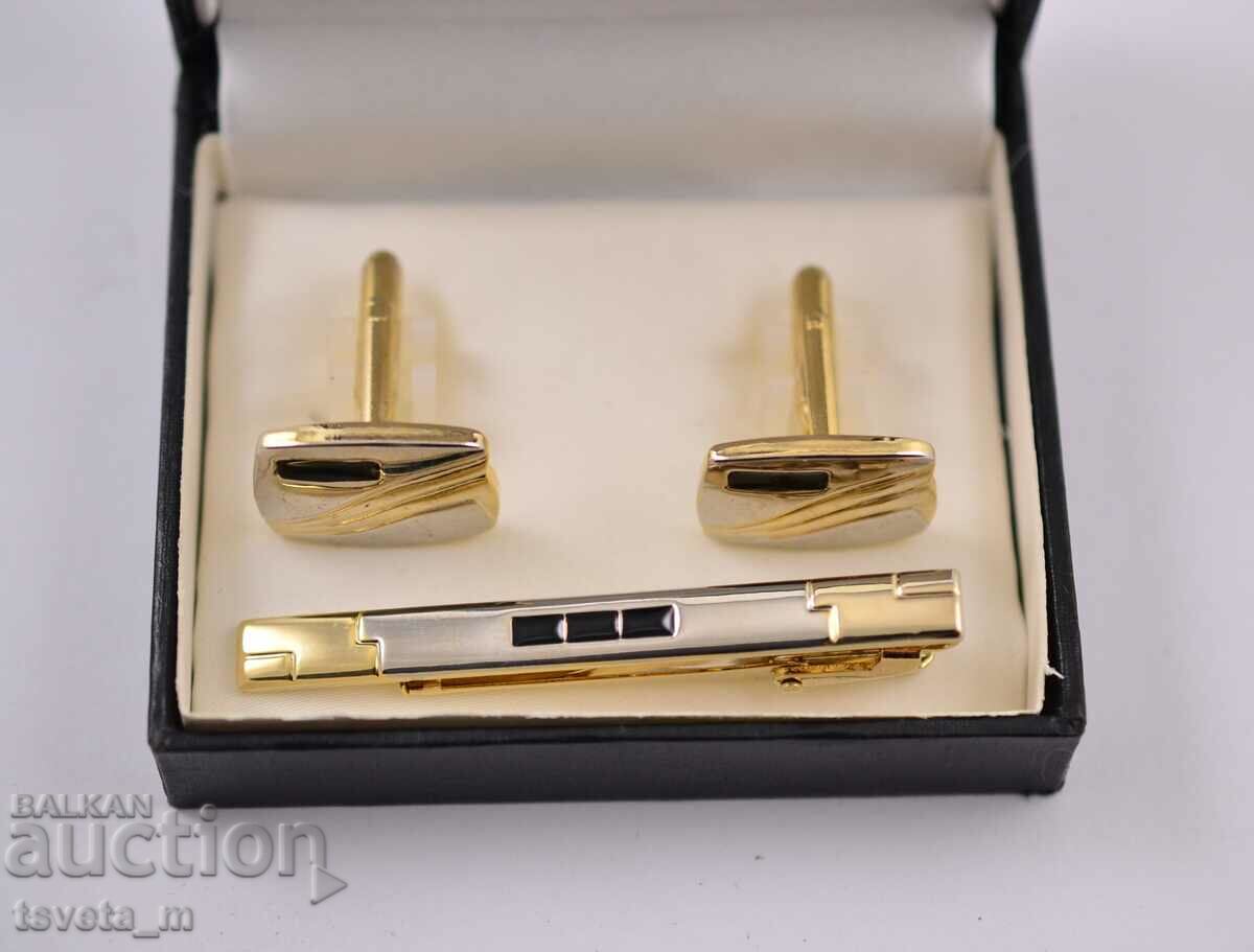 Cuff links and tie clip