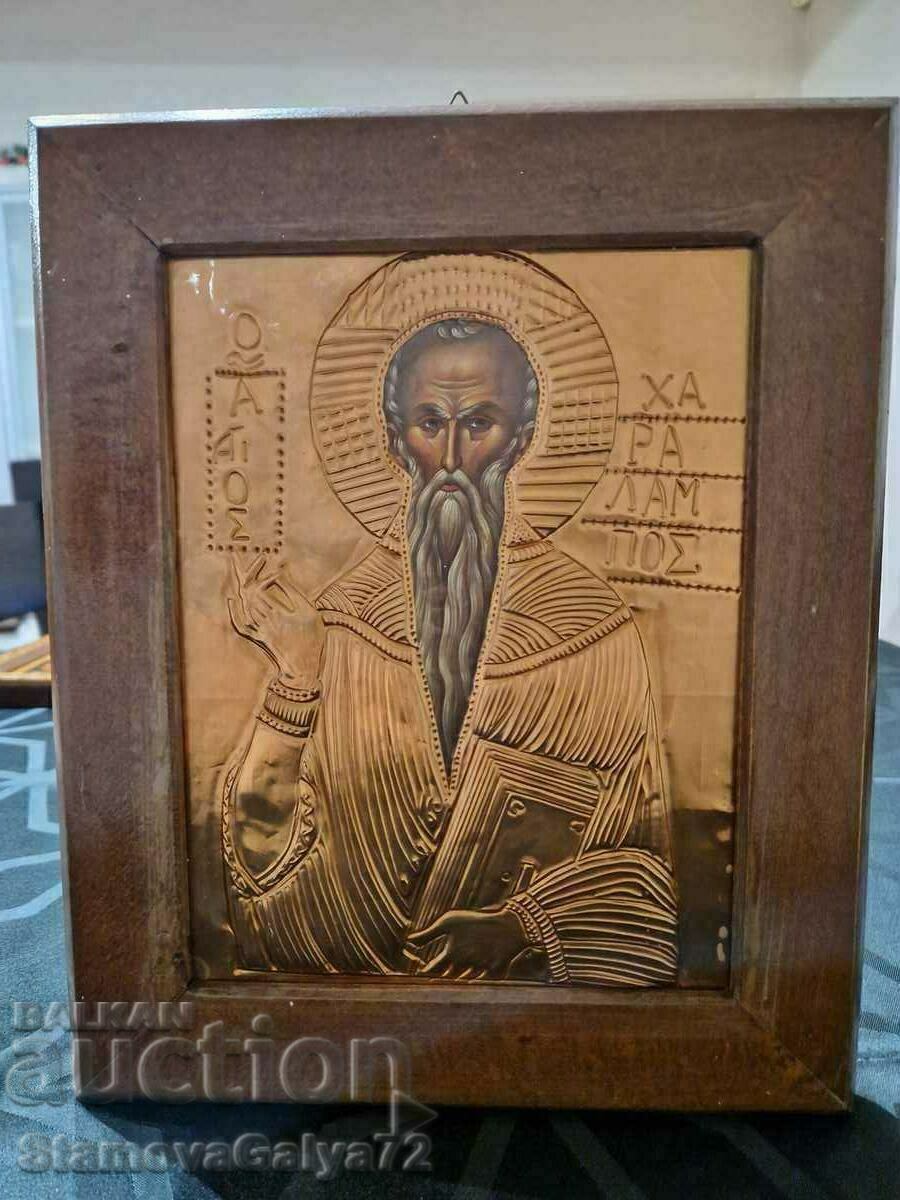 Unique antique icon with copper hardware with price 129.00 BGN | € 65.96 Unique antique icon with copper hardware with price 129.00 BGN | € 65.96