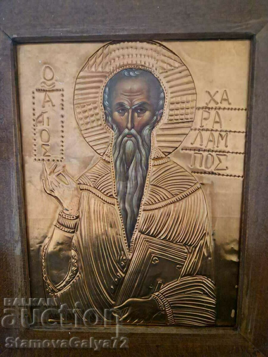 Auction Unique antique icon with copper hardware Auction Unique antique icon with copper hardware