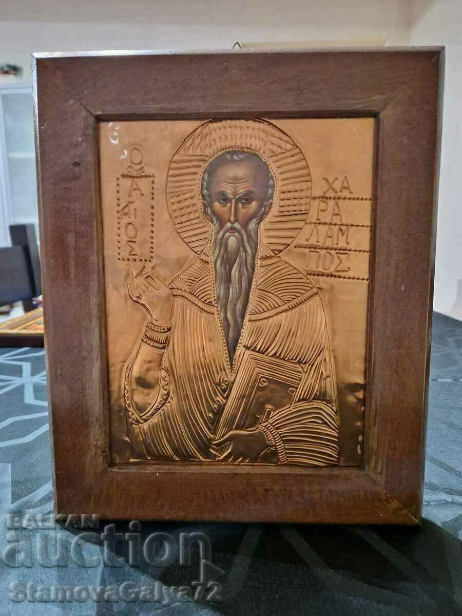 Unique antique icon with copper hardware Unique antique icon with copper hardware