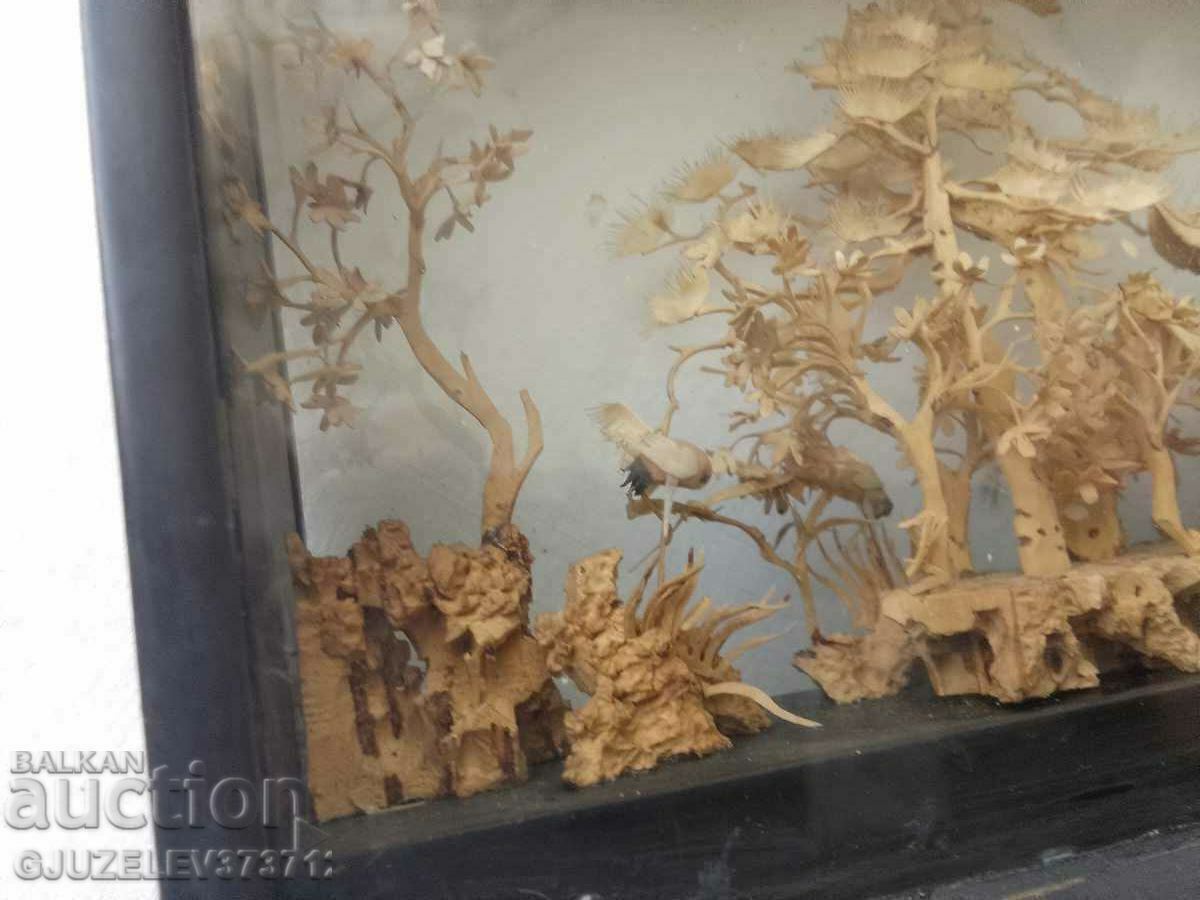 Auction VINTAGE CHINESE HAND CARVED CORK DIORAMA ITEM Auction VINTAGE CHINESE HAND CARVED CORK DIORAMA ITEM