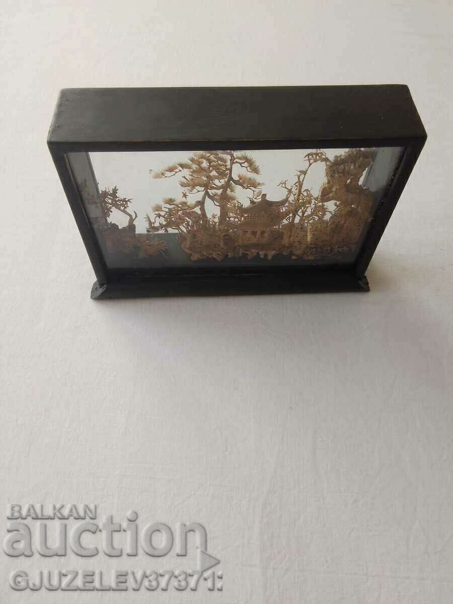 VINTAGE CHINESE HAND CARVED CORK DIORAMA ITEM - 6 VINTAGE CHINESE HAND CARVED CORK DIORAMA ITEM - 6