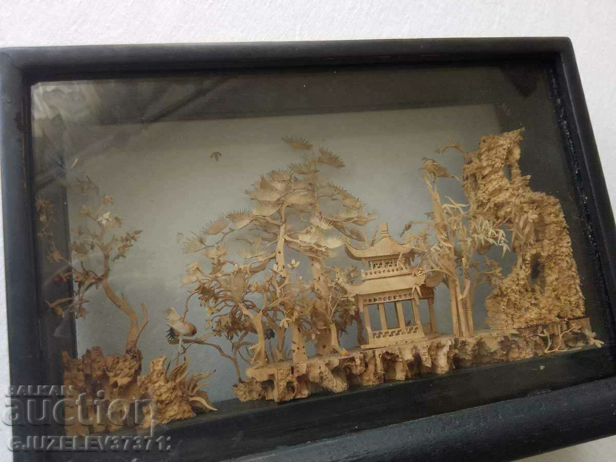 VINTAGE CHINESE HAND CARVED CORK DIORAMA ITEM - 7 VINTAGE CHINESE HAND CARVED CORK DIORAMA ITEM - 7