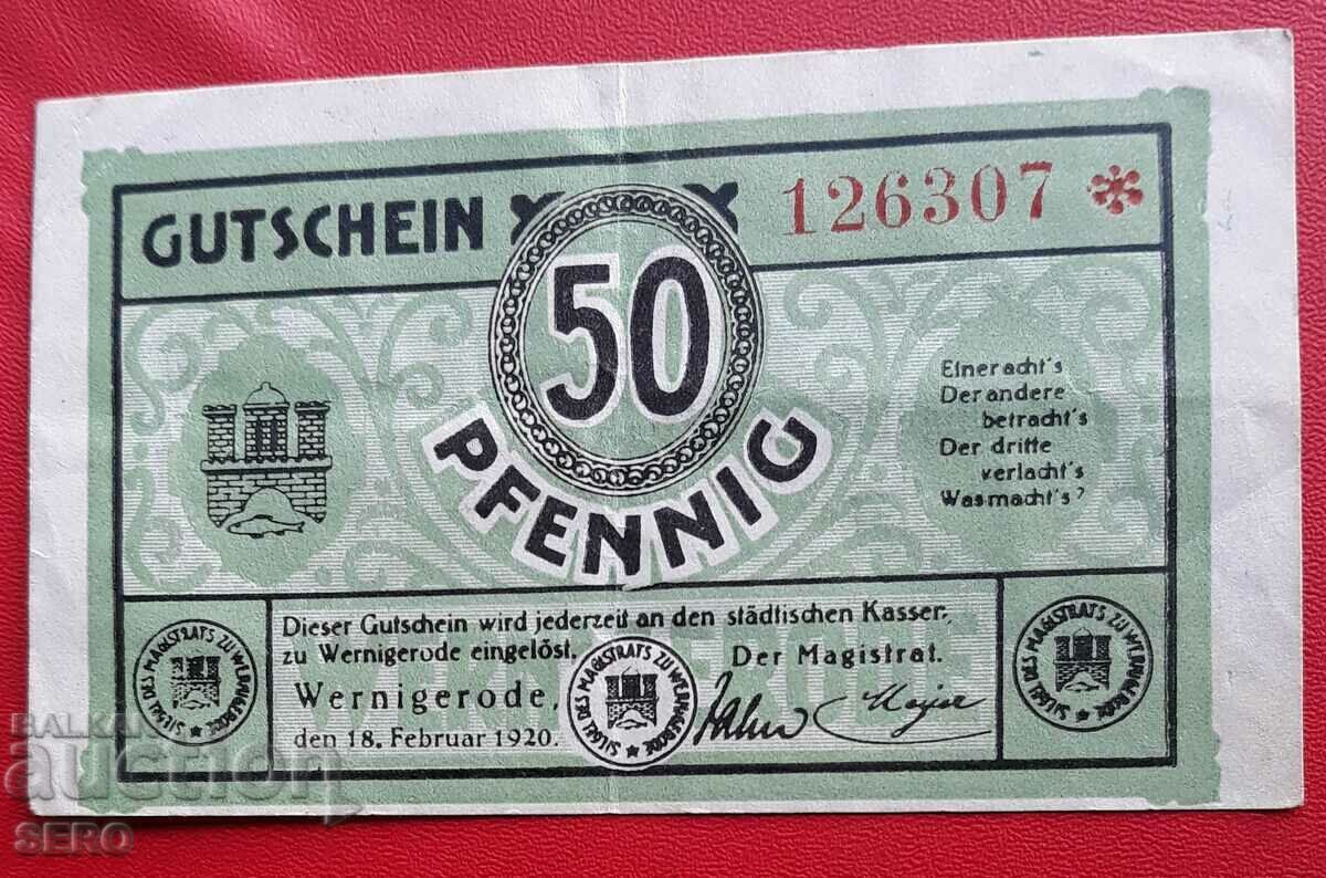 Bancnota-Germania-Saxonia-Wernigerode-50 pfennig 1920