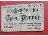 Банкнота-Германия-Саксония-Мерзебург-10 пфенига 1917