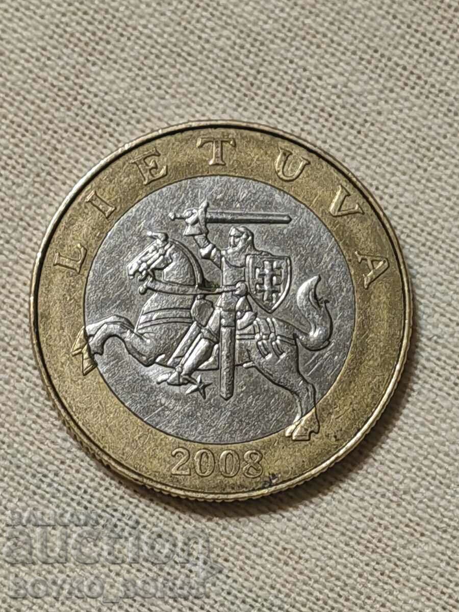 Monedă Lituaniană Rară 2 LITAI 2008 Tiraj 4000 buc. cu preț 15.00 BGN | € 7.67