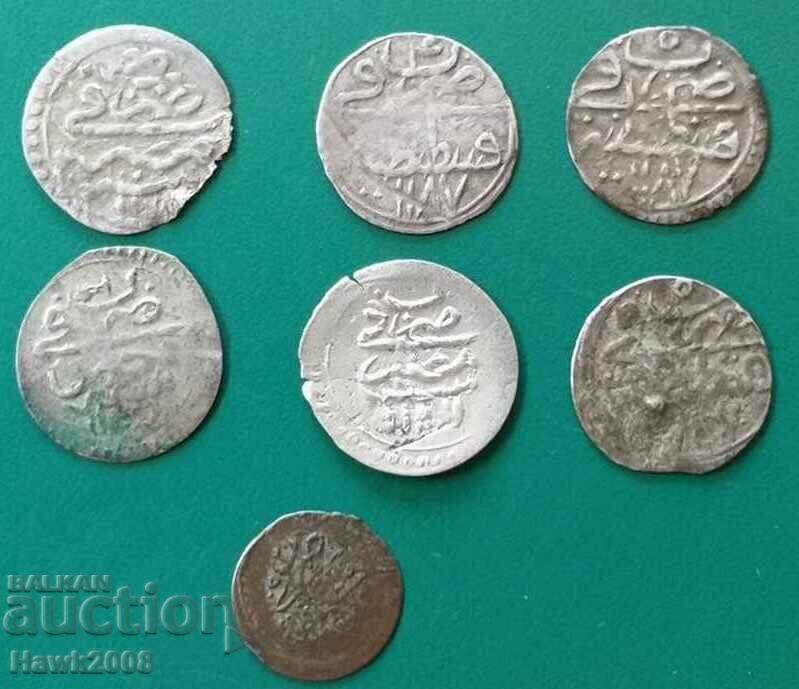Collection UNPERFECTED 7 ahceta silver Ottoman coins mangers Collection UNPERFECTED 7 ahceta silver Ottoman coins mangers
