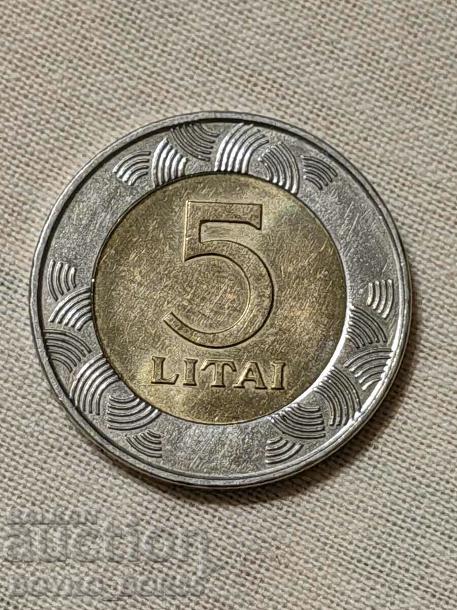 Рядка Литовска Монета 5 LITAI 2009 г  Тираж 5000 бр.