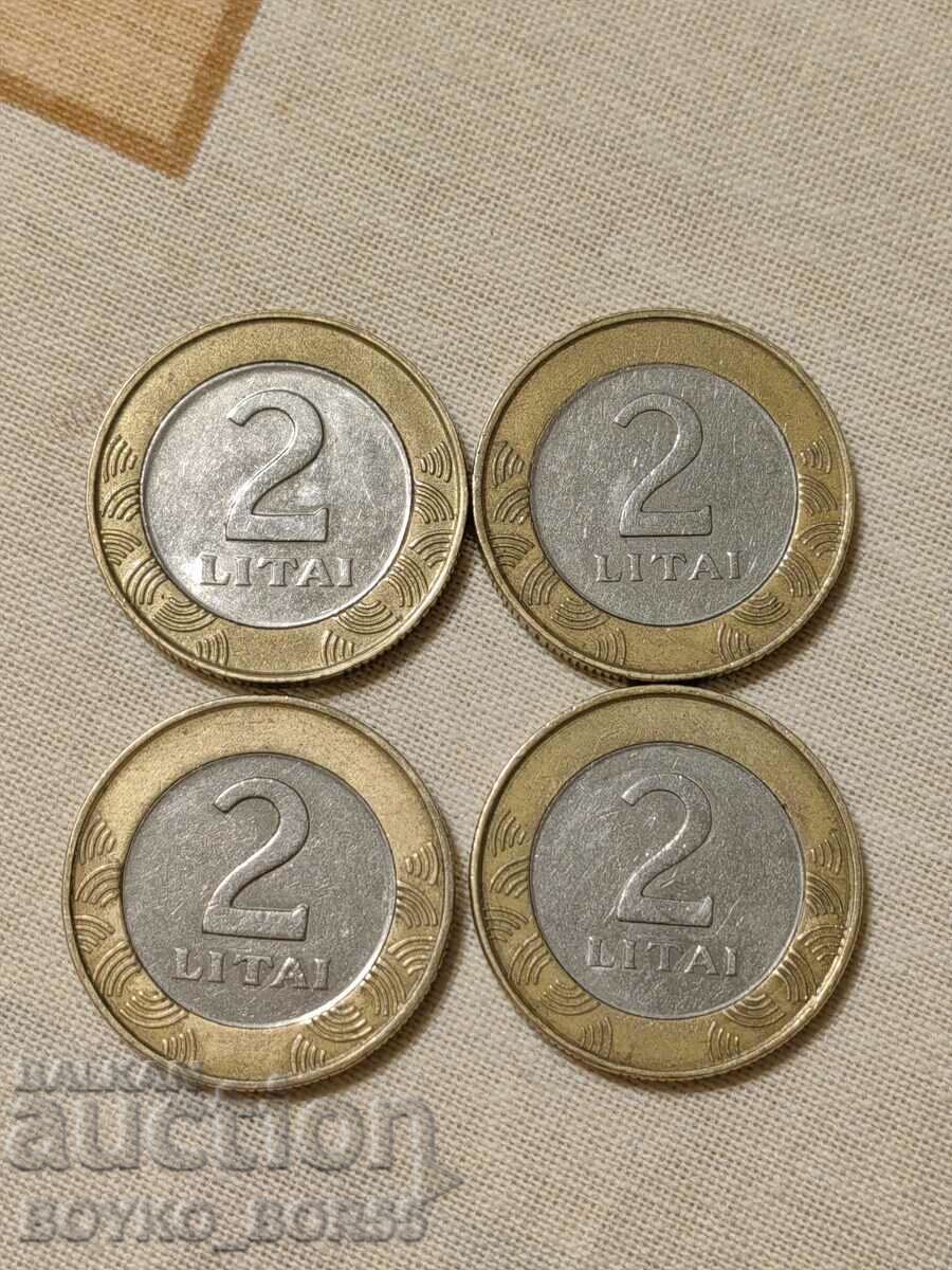 Four Rare Lithuanian Coins 2 LITAI 1999, 2001, 2002