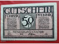 Банкнота-Германия-Шлезвиг-Холщайн-Рендсбург-50 пфенига 1918
