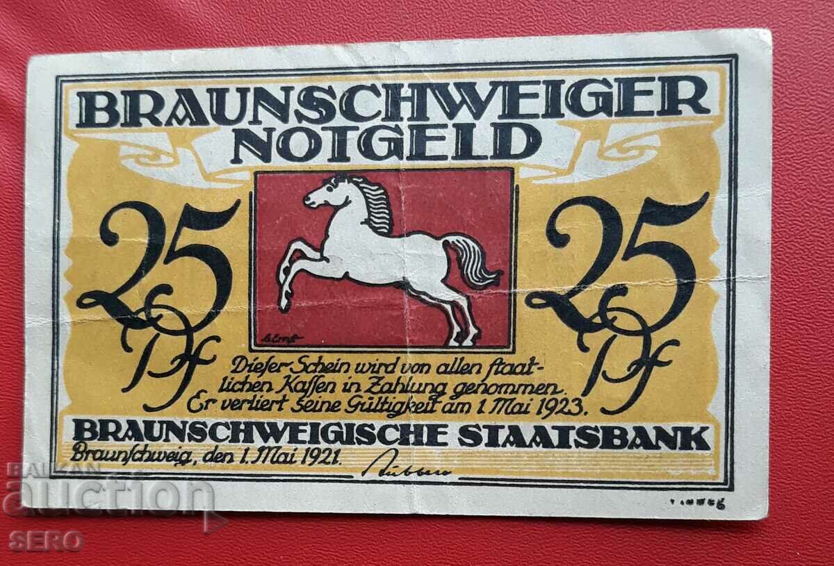 Τραπεζογραμμάτιο-Γερμανία-Braunschweig-25 Pfennig 1921