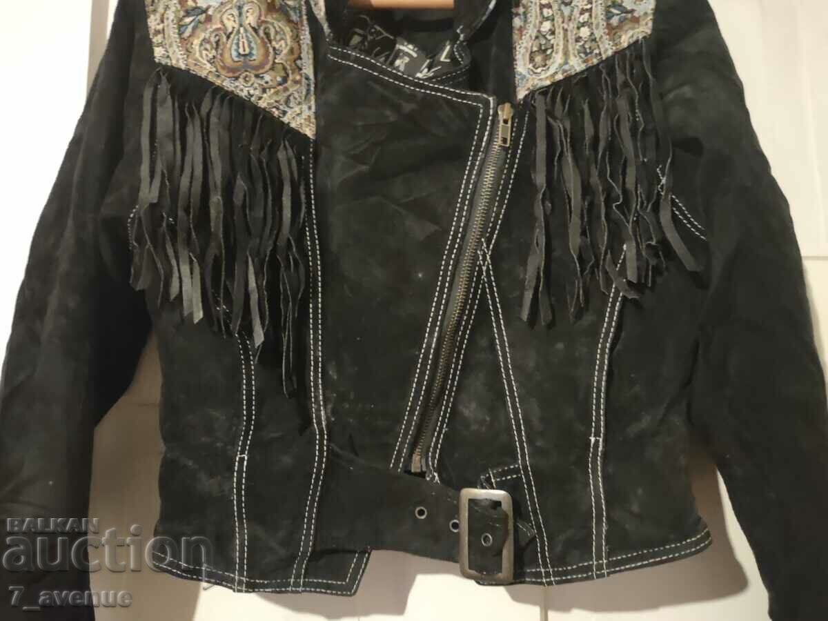 JACĂ piele cu damasc, franjuri, Vintage, 29.11.23 - 5 JACĂ piele cu damasc, franjuri, Vintage, 29.11.23 - 5