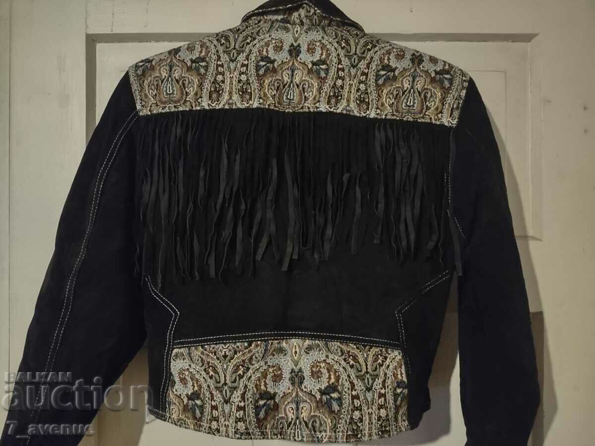 JACĂ piele cu damasc, franjuri, Vintage, 29.11.23 - 7 JACĂ piele cu damasc, franjuri, Vintage, 29.11.23 - 7