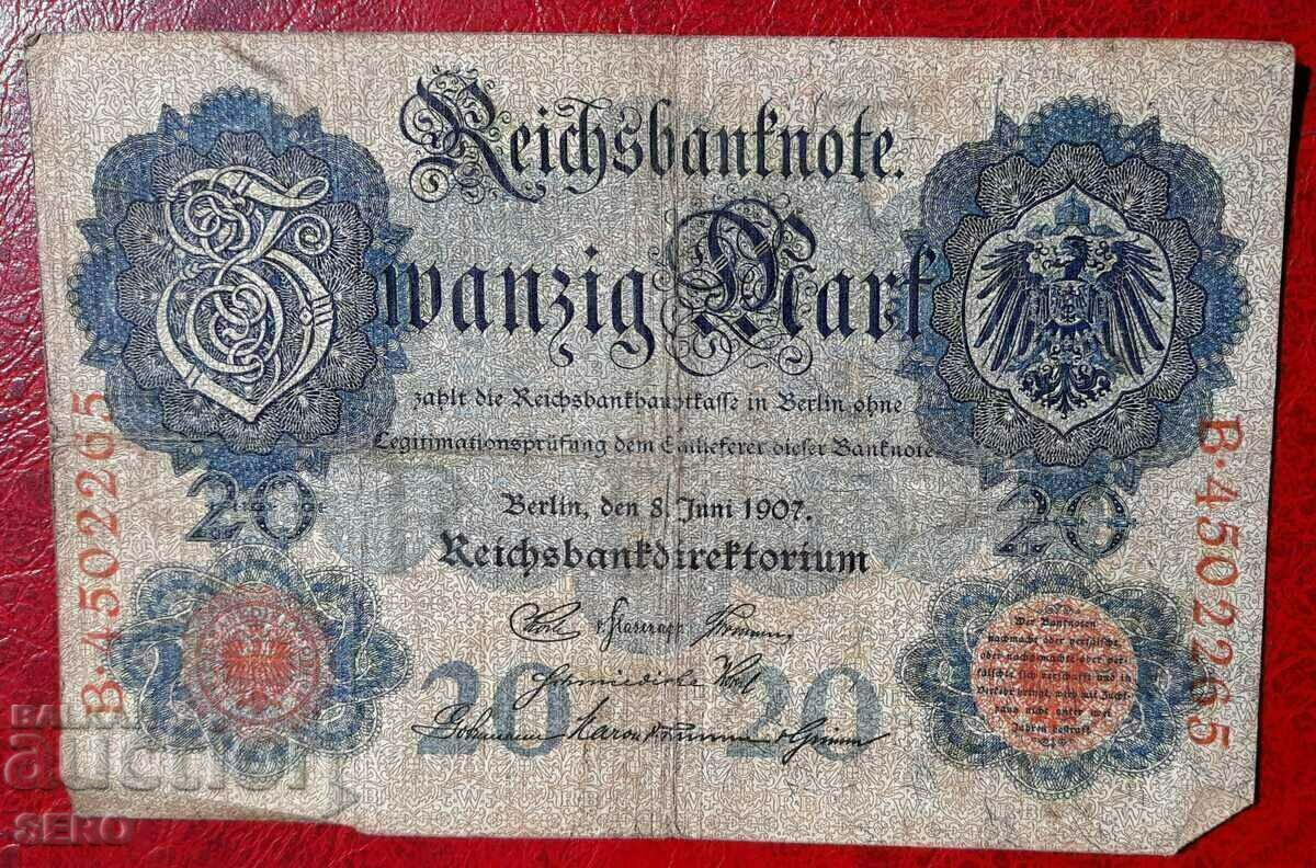 Банкнота-Германия-20 марки 1907-рядка