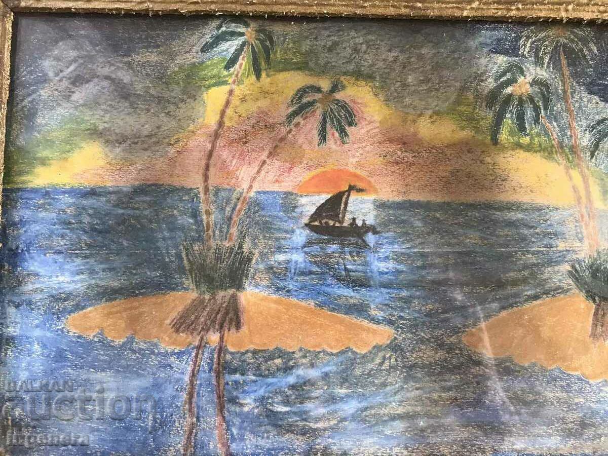 DRAWING IN WOODEN FRAME FROM THE 70'S GLASS CARDBOARD with price 16.00 BGN | € 8.18 DRAWING IN WOODEN FRAME FROM THE 70'S GLASS CARDBOARD with price 16.00 BGN | € 8.18