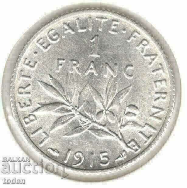 +France-1 Franc-1915-KM# 844-Silver