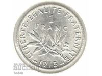 +France-1 Franc-1915-KM# 844-Silver