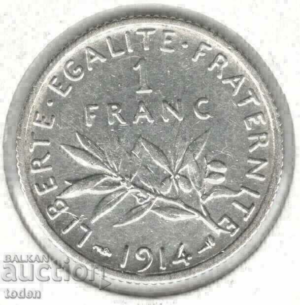 +Franța-1 Franc-1914-KM# 844-Argint