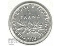 +Franța-1 Franc-1914-KM# 844-Argint