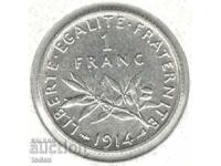 +France-1 Franc-1914-KM# 844-Silver