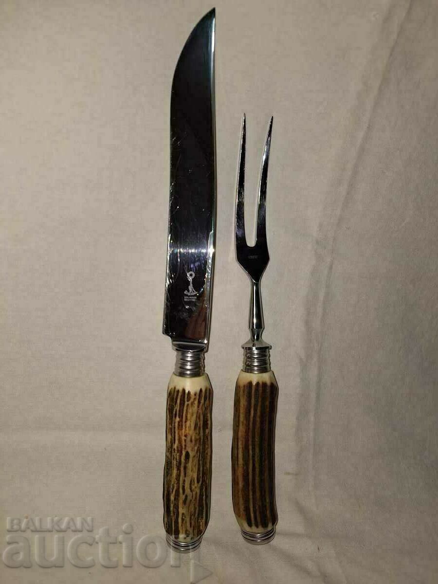 Old knife fork set for barbecue meat--Solingen Solingen - 6 Old knife fork set for barbecue meat--Solingen Solingen - 6