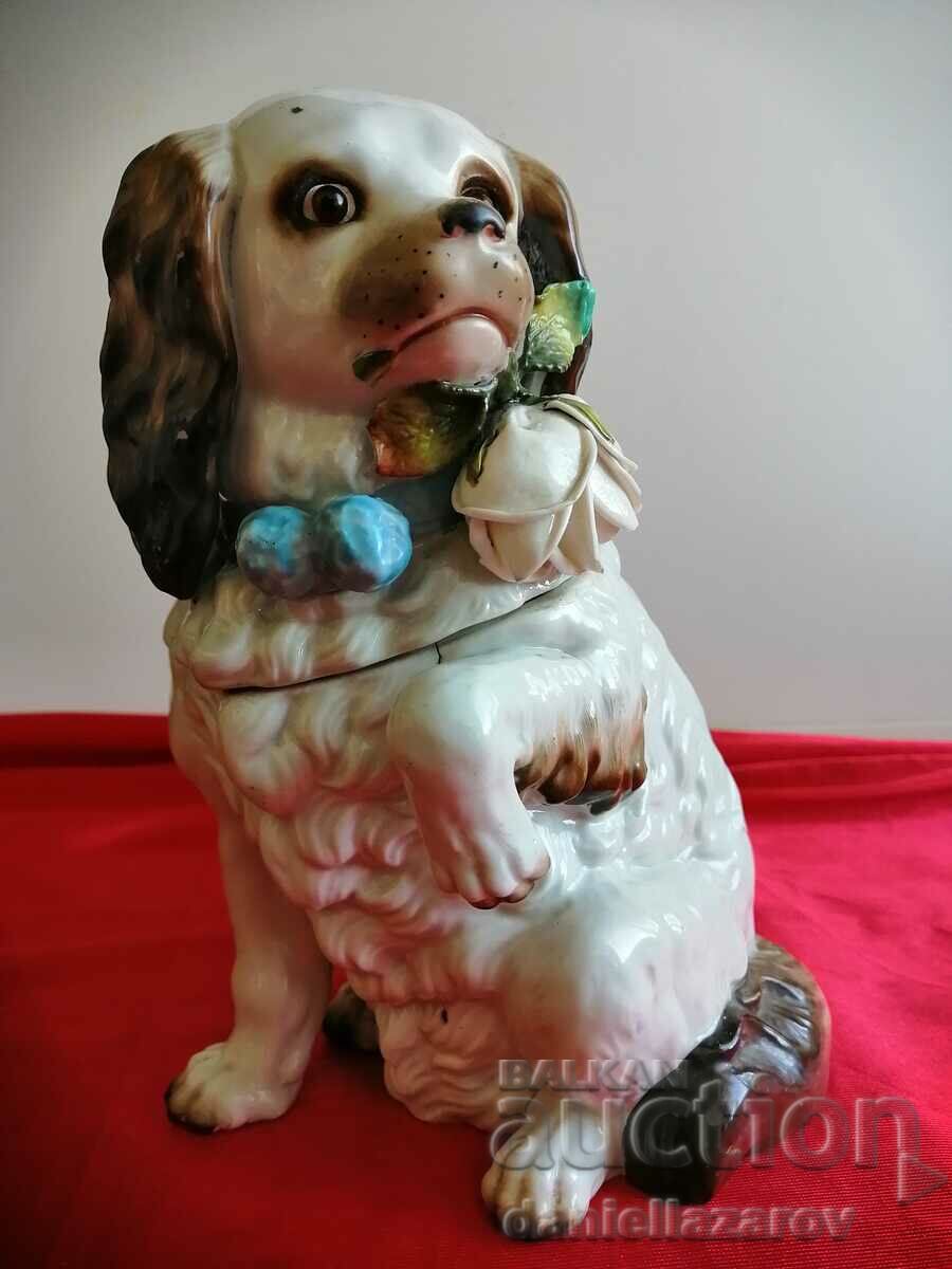 Unique! Porcelain Figure Statuette DOG, Dish, 1945