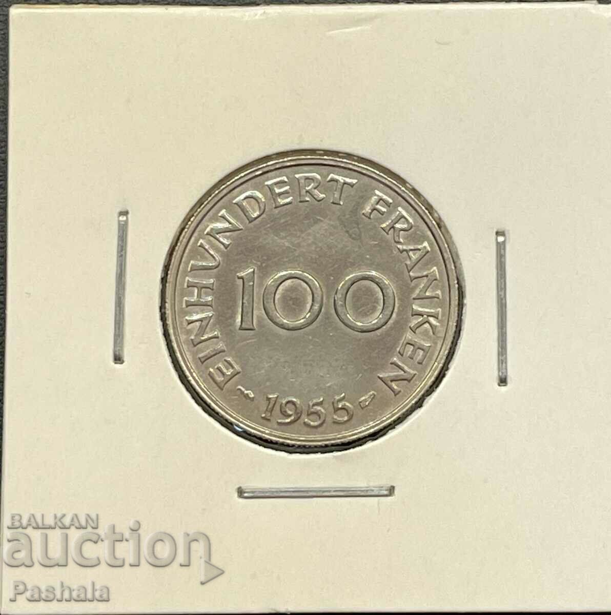 Германия 100 франк 1954 г. Саарланд .