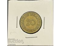 Германия 20 франк 1954 г. Саарланд .
