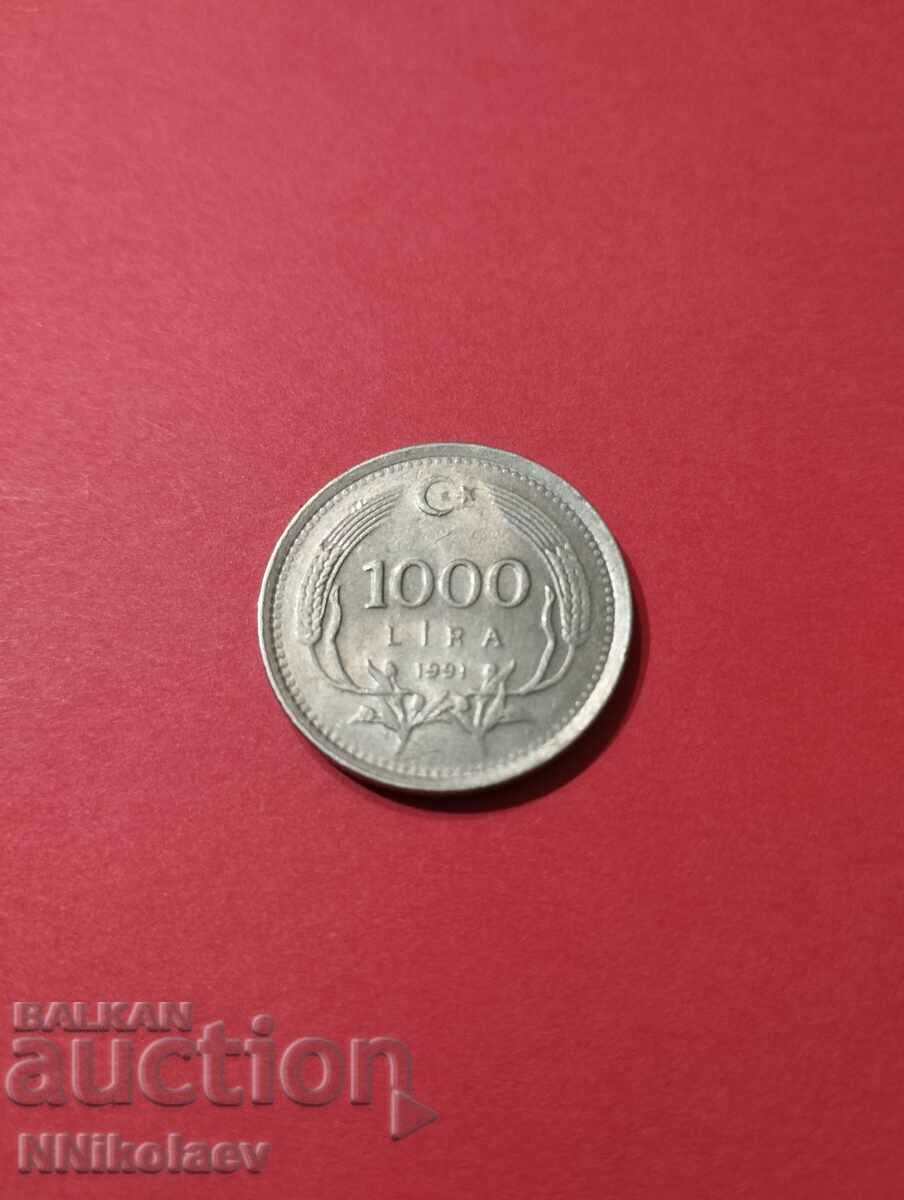Турция 1000 лири 1991 година