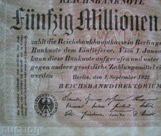 (¯`'•.¸GERMANY 50 million marks 01.09.1923 UNC (c.1).•'´¯) with price 6.50 BGN | € 3.32 (¯`'•.¸GERMANY 50 million marks 01.09.1923 UNC (c.1).•'´¯) with price 6.50 BGN | € 3.32