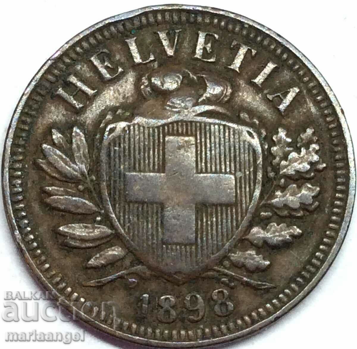Switzerland 2 Rapen 1898 B-Bern Bronze - Rare