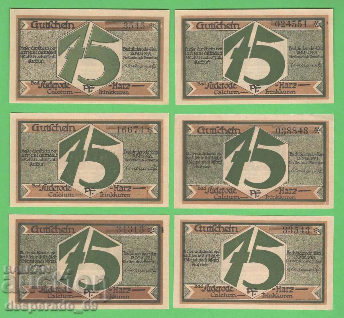 (¯`'•.¸NOTGELD (city Bad Suderode) 1921 UNC -6 pcs. banknotes with price 15.60 BGN | € 7.98 (¯`'•.¸NOTGELD (city Bad Suderode) 1921 UNC -6 pcs. banknotes with price 15.60 BGN | € 7.98
