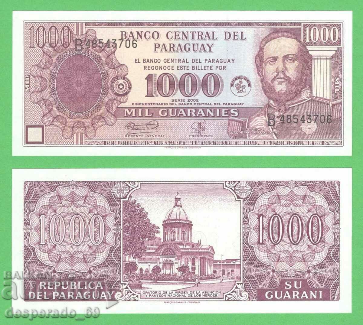 (¯`'•.¸ PARAGUAY 1000 guarani 2002 UNC ¸.•'´¯)