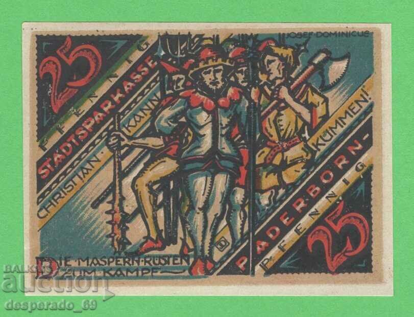 (¯`'•.¸NOTGELD (orașul Paderborn) UNC -25 pfennig¸.•'´¯) (¯`'•.¸NOTGELD (orașul Paderborn) UNC -25 pfennig¸.•'´¯)