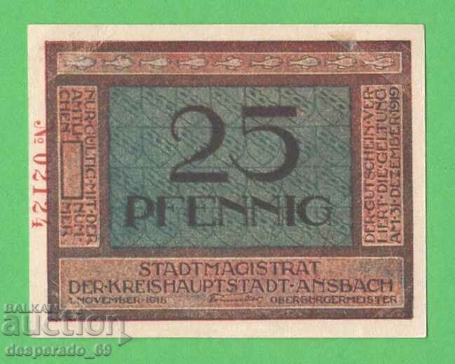 (¯`'•.¸NOTGELD (city. Ansbach) 1918 UNC- -25 pfennig¸.•'´¯) with price 2.40 BGN | € 1.23 (¯`'•.¸NOTGELD (city. Ansbach) 1918 UNC- -25 pfennig¸.•'´¯) with price 2.40 BGN | € 1.23