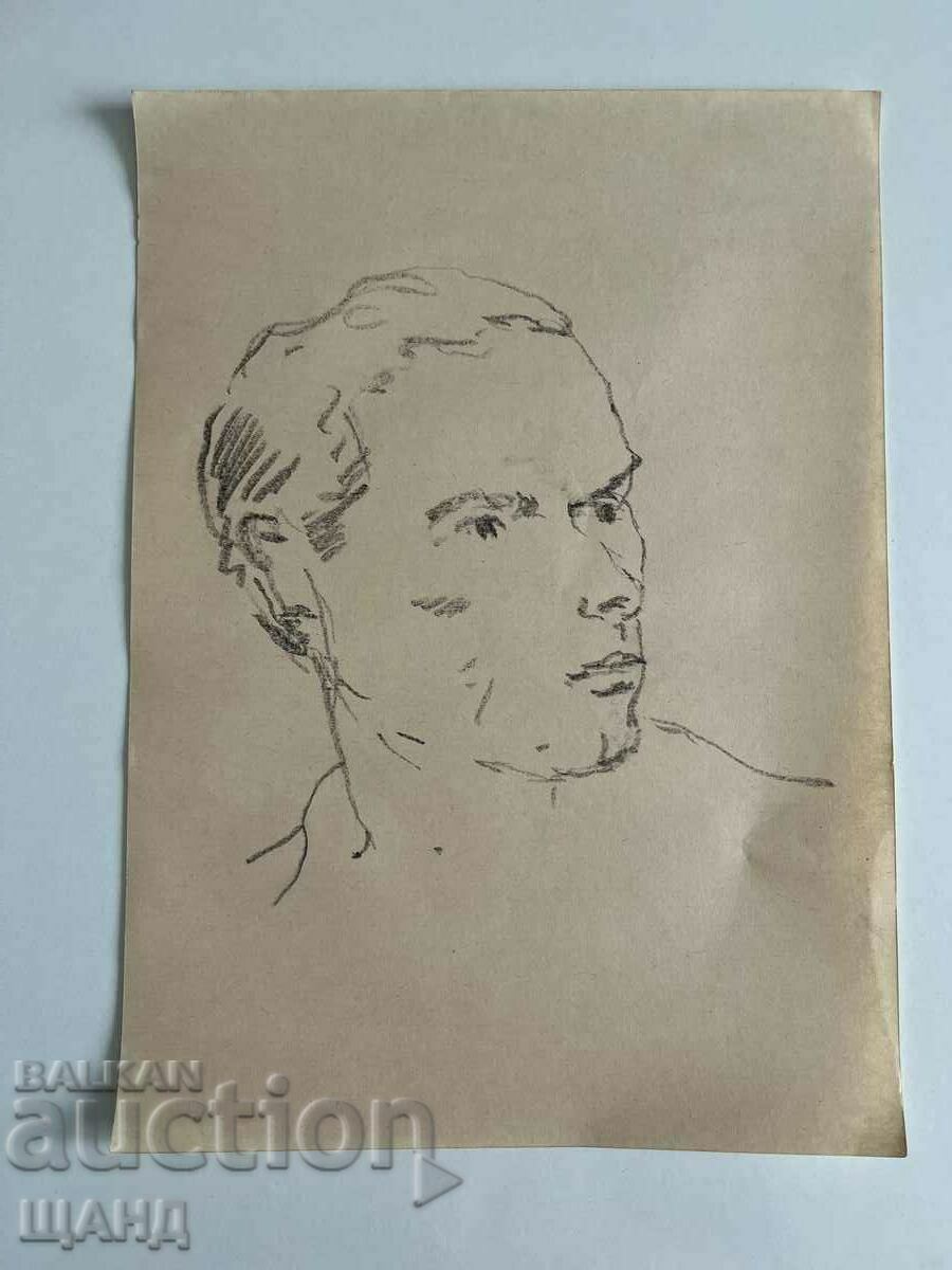 Стара Рисунка Молив Портрет Фигура Мъж