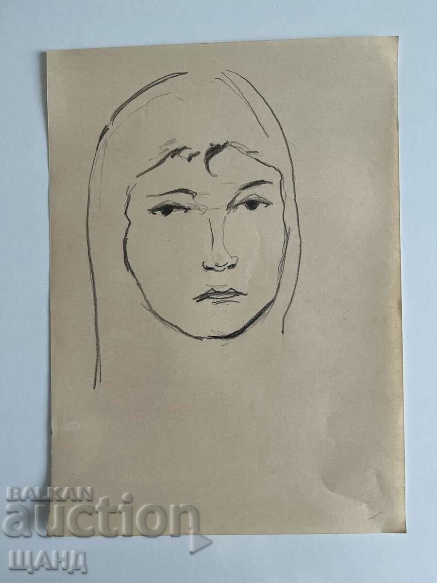 Стара Рисунка Молив Портрет Момиче Жена