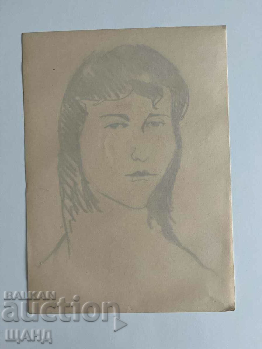 Vechi Desen Creion Portret Fată Femeie cu preț 3.00 BGN | € 1.53 Vechi Desen Creion Portret Fată Femeie cu preț 3.00 BGN | € 1.53
