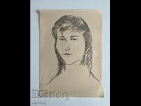 Old Drawing Pencil Portrait Girl Woman