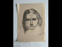 Vechi Desen Creion Portret Femeie Fată Benkovski village