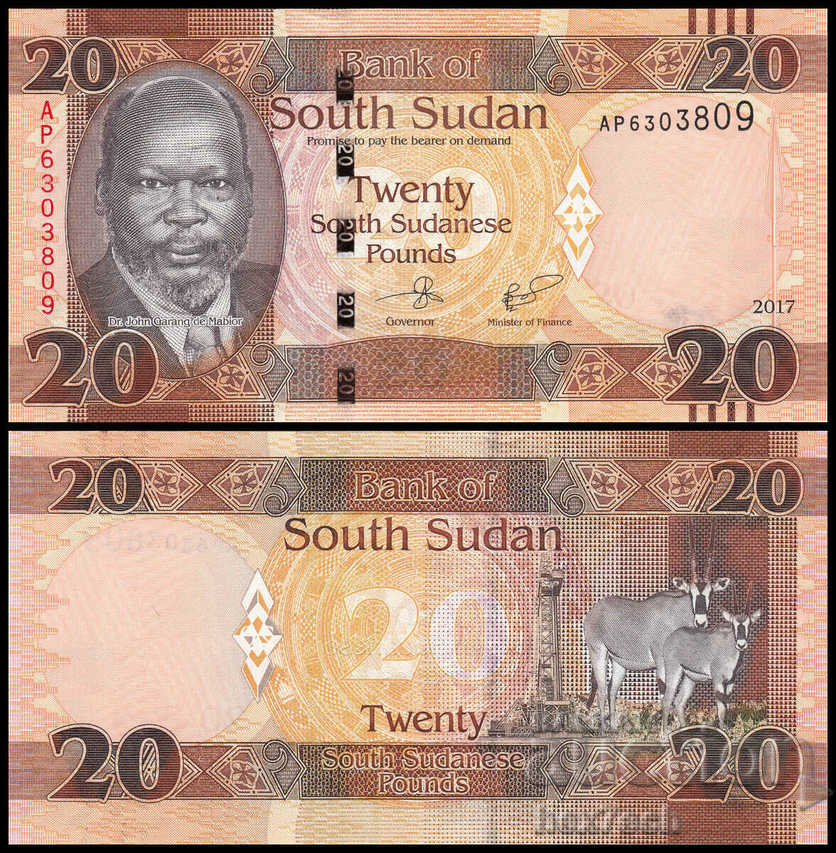 ❤️ ⭐ Νότιο Σουδάν 2017 20 λίβρες UNC νέο ⭐ ❤️
