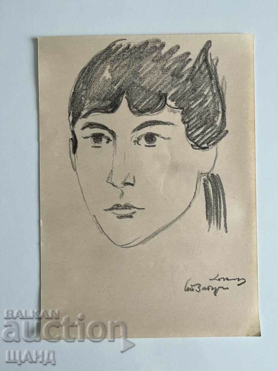 Παλιό σχέδιο με μολύβι, πορτρέτο κορίτσι, γυναίκα Stara Zagora