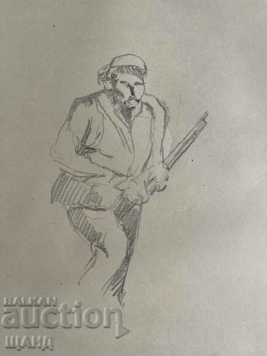 Old Drawing Pencil Portrait Figure Man with a Rifle with price 3.00 BGN | € 1.53 Old Drawing Pencil Portrait Figure Man with a Rifle with price 3.00 BGN | € 1.53