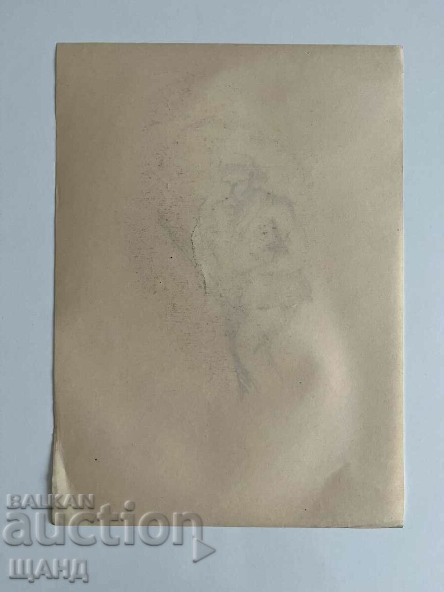 Auction Old Drawing Pencil Portrait Figure Man with a Rifle Auction Old Drawing Pencil Portrait Figure Man with a Rifle