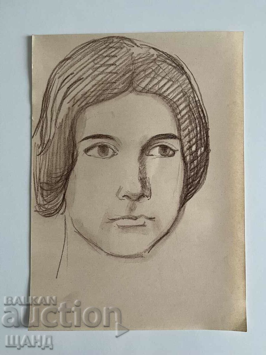 Old Drawing Pencil Portrait Woman Girl