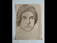 Old Drawing Pencil Portrait Woman Girl