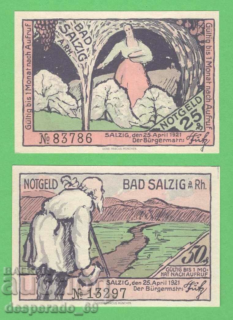 (¯`'•.¸NOTGELD (гр. Bad Salzig) 1921 UNC -2 бр.банкноти '´¯) (¯`'•.¸NOTGELD (гр. Bad Salzig) 1921 UNC -2 бр.банкноти '´¯)