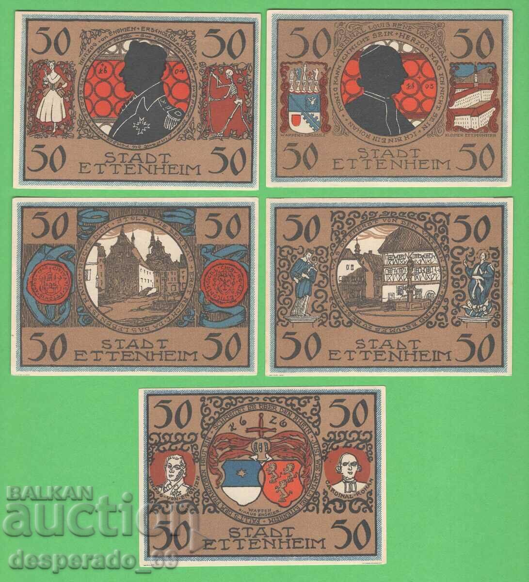 (¯`'•.¸NOTGELD (orașul Ettenheim) 1922 UNC -5 buc. bancnote •'´¯)